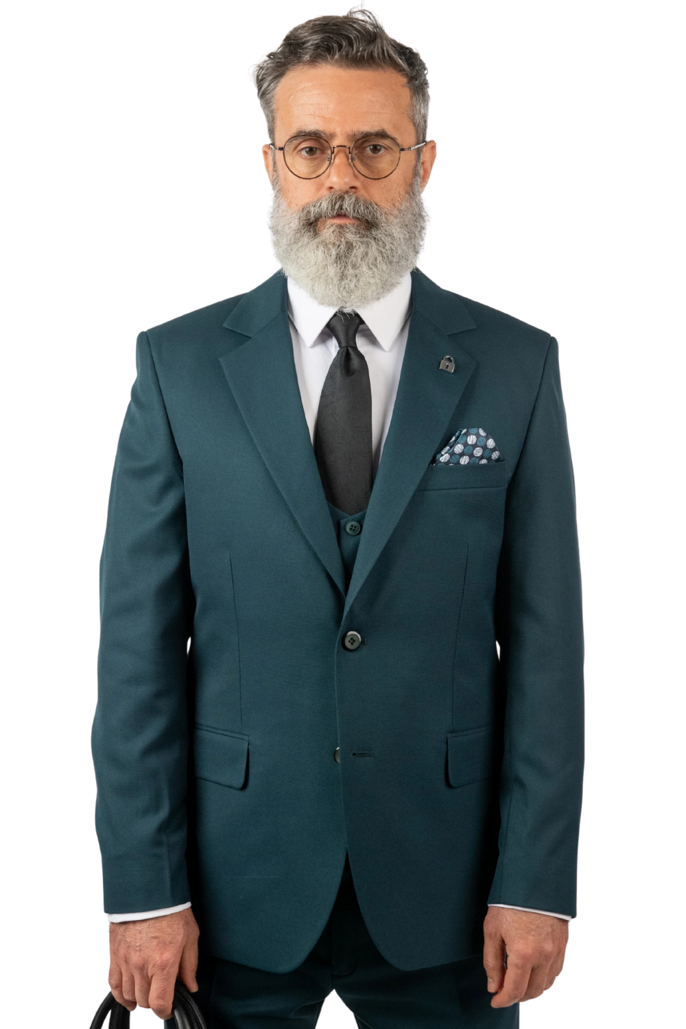 Costum Bărbați Turquoise din Lână în Trei Piese