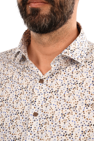 Cămașă Bărbați Albă cu Imprimeu Frunze – 95% Bumbac