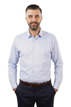 Cămașă Bărbați Albastră din Bumbac cu Nasturi Acoperiți Slim Fit 6AMCA00003