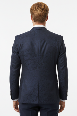 Costum Clasic în Trei Piese Brocard Bleumarin 6AM616