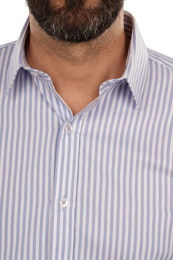 Cămașă Bărbați Alb-Albastru în Dungi – 97% Bumbac