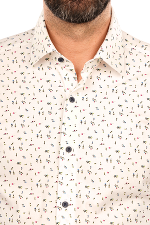 Cămașă Bărbați Albă cu Imprimeu Frunze – 95% Bumbac