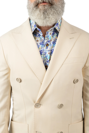 Costum Bărbați Crem Sport la Două Rânduri de Nasturi