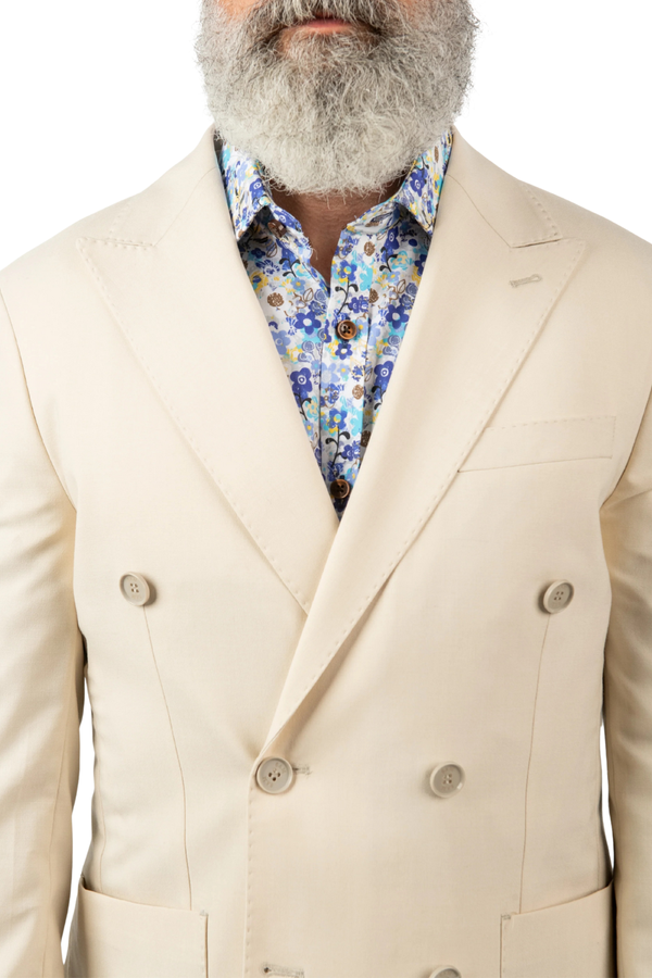 Costum Bărbați Crem Sport la Două Rânduri de Nasturi