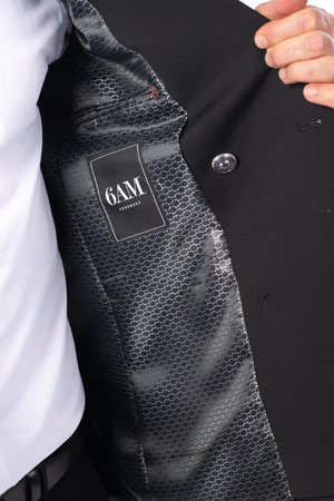 Costum Bărbați Negru Texturat la Două Rânduri de Nasturi Aurii