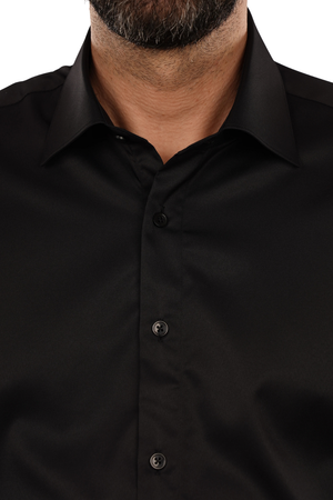 Cămașă Bărbați Neagră Uni – 100% Bumbac Elastic Superfin