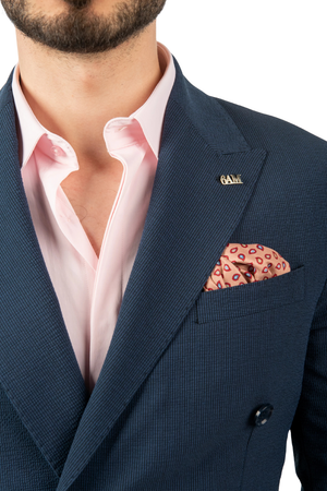 Costum Bărbați Bleumarin din Material Tehnic la Două Rânduri de Nasturi