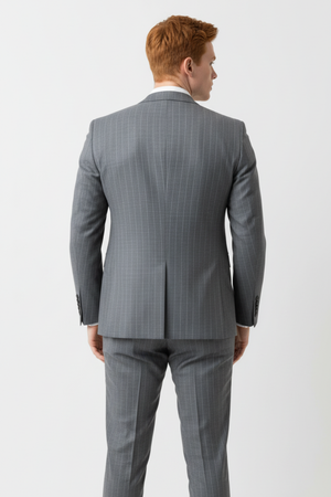 Costum Clasic în Trei Piese - Gri cu Dungi 6AM307