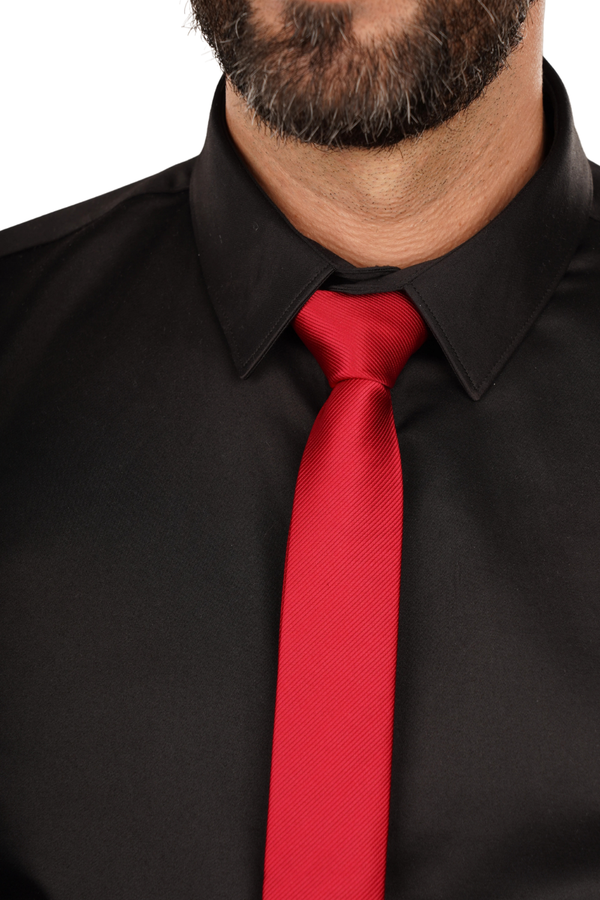 Cămașă Bărbați Neagră din Bumbac cu Nasturi Acoperiți