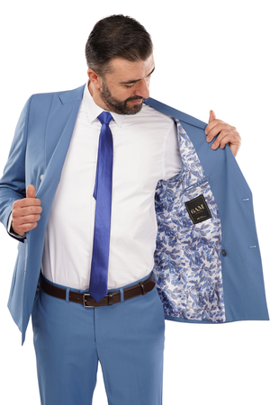 Costum Bărbați Albastru la Două Rânduri de Nasturi din Lână