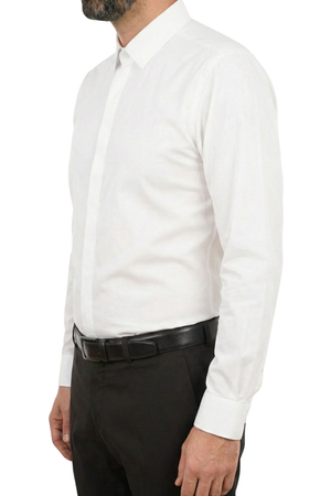 Cămașă Bărbați Albă din Bumbac cu Nasturi Acoperiți