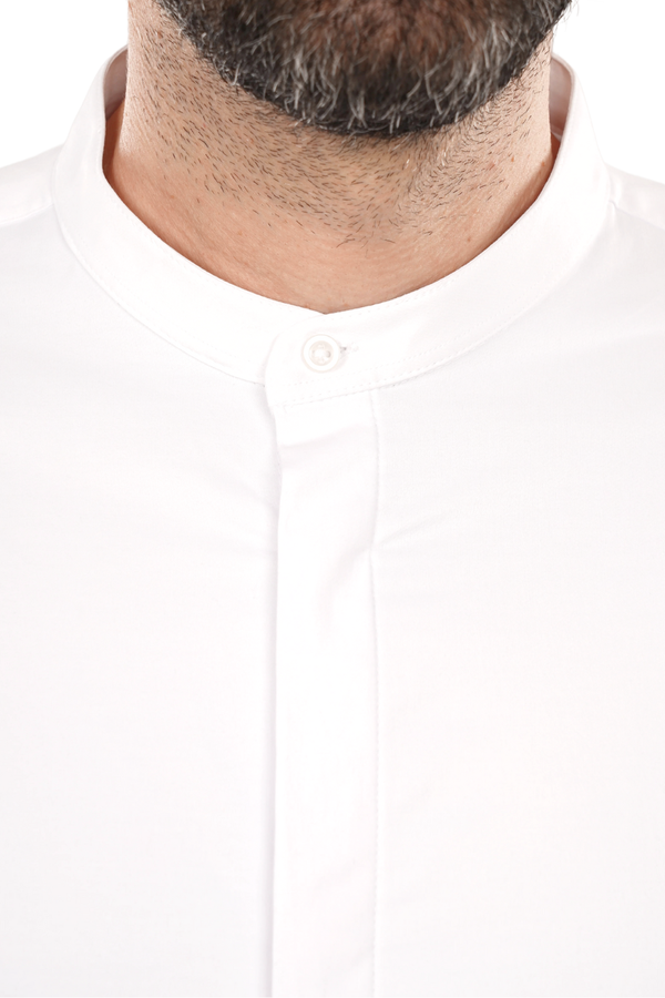 Cămașă Bărbați Albă cu Guler Tunică – 97% Bumbac