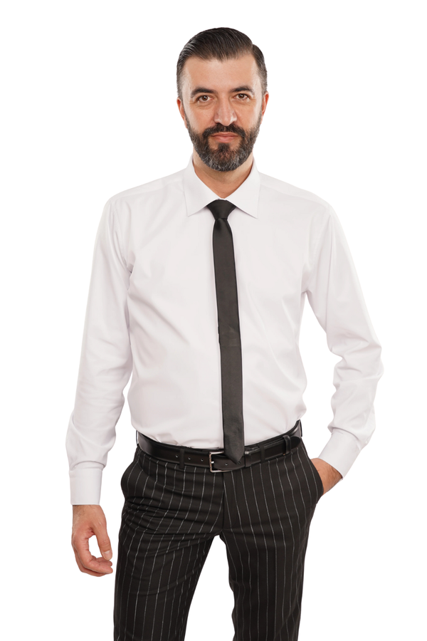 Cămașă Bărbați Albă Elegantă – Bumbac Elastic