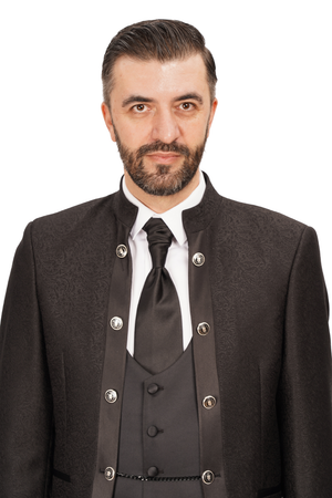 Smoking Negru cu Guler Tunică din 3 Piese 6AM612