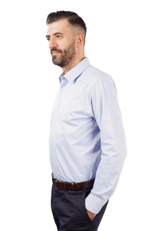 Cămașă Bărbați Albastră din Bumbac cu Nasturi Acoperiți Slim Fit