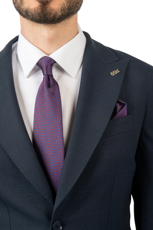 Costum Bărbați Bleumarin Texturat din Material Tehnic fără Căptușeală