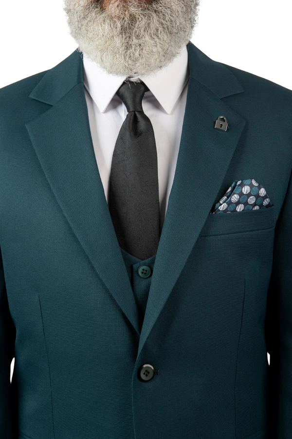 Costum Bărbați Turquoise din Lână în Trei Piese