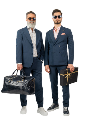 Costum Bărbați Bleu Creponat Elegant din Material Tehnic