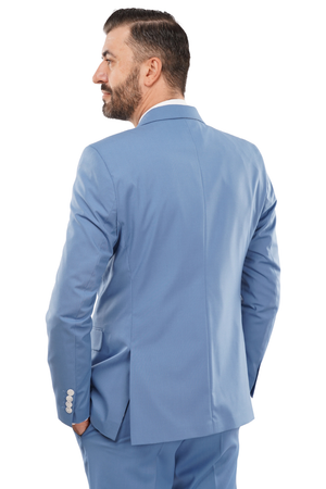 Costum Bărbați Albastru la Două Rânduri de Nasturi din Lână