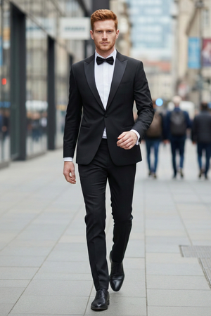 Smoking Negru Structurat cu Rever Satinat 6AM101