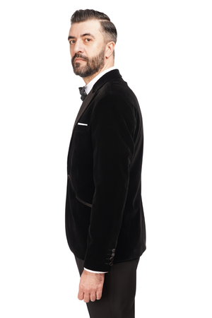 Smoking cu Sacou din Catifea Neagră și Pantaloni Negri 6AM309