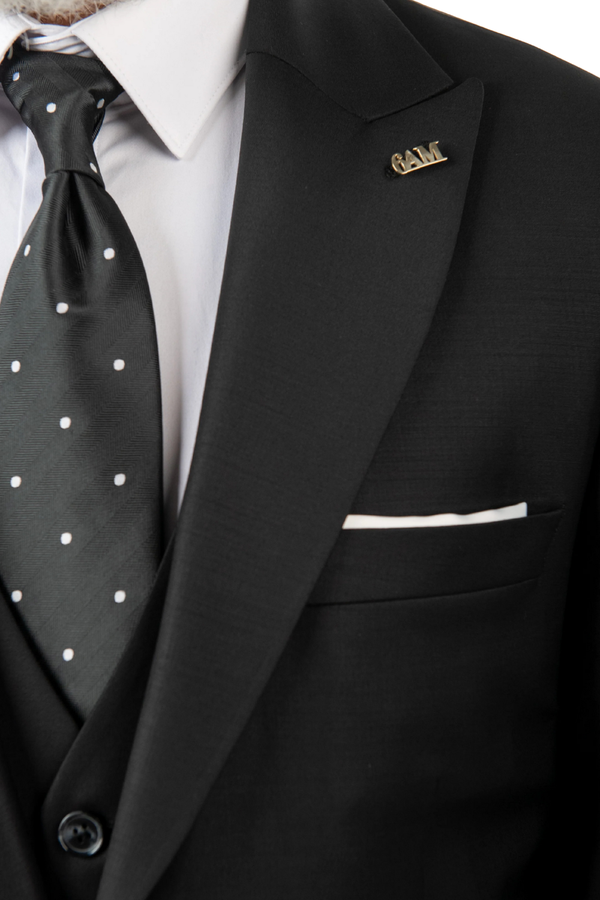 Costum Bărbați Negru din Lână în Trei Piese