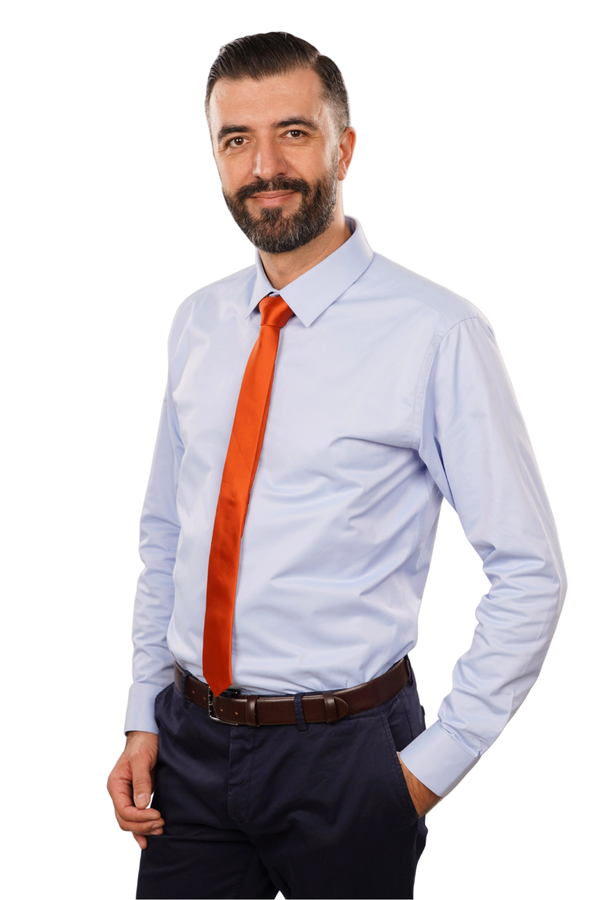 Cămașă Bărbați Albastră din Bumbac cu Nasturi Acoperiți Slim Fit