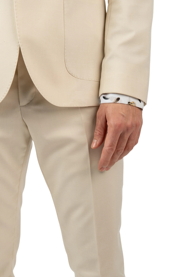 Costum Bărbați Crem din Material Tehnic fără Căptușeală