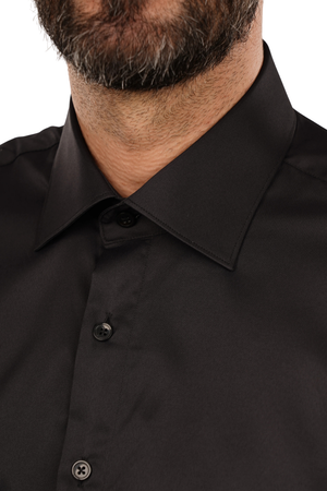 Cămașă Bărbați Neagră Uni – 100% Bumbac Elastic Superfin