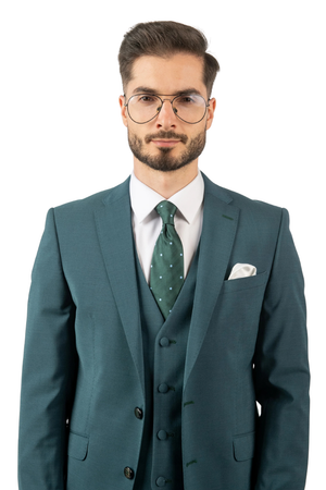 Costum Bărbați Turquoise Premium din Lână în Trei Piese