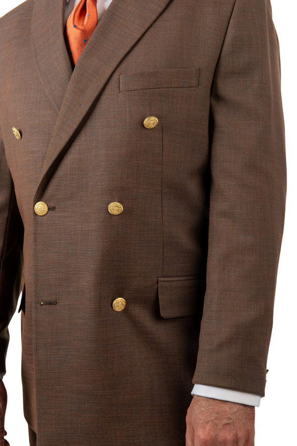 Costum Bărbați Maro Elegant la Două Rânduri de Nasturi