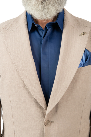 Costum Bărbați Crem Creponat din Țesătură Tehnică