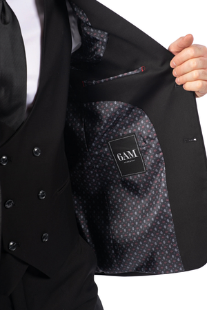 Costum Bărbați Negru Clasic din Lână Fină cu Vestă