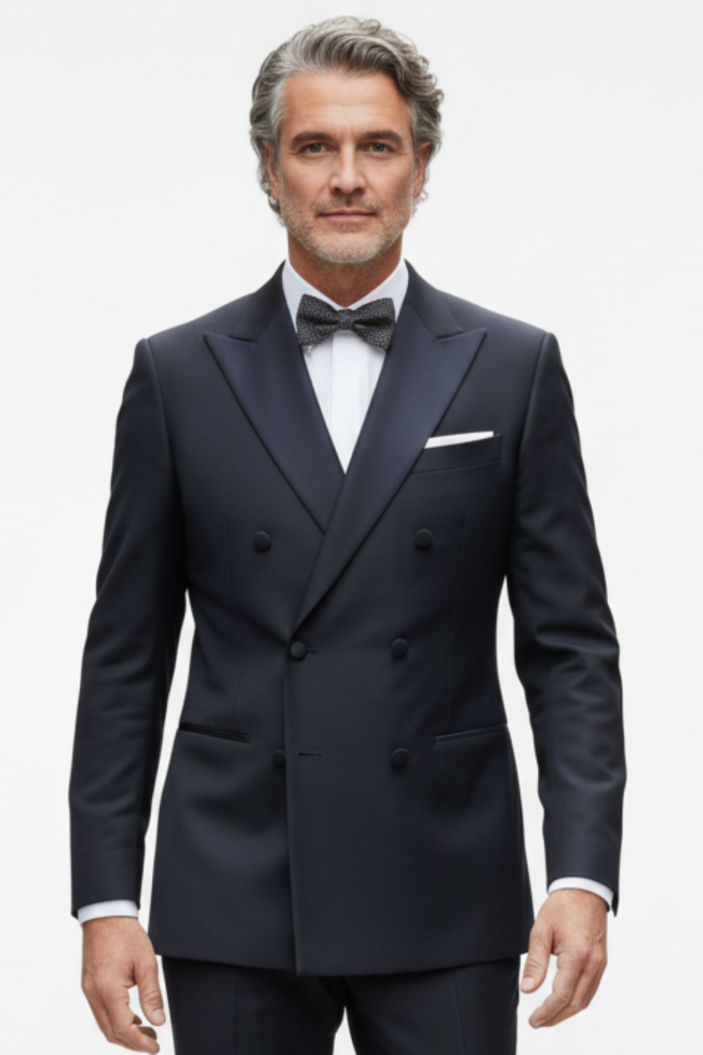 Smoking la Două Rânduri de Nasturi din Lână Premium Extrafină - Bleumarin 6AM1009342