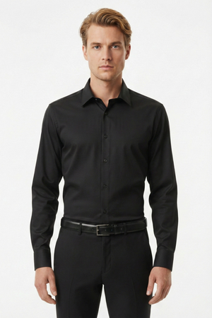 Cămașă Bărbați Neagră Uni – 100% Bumbac Superfin