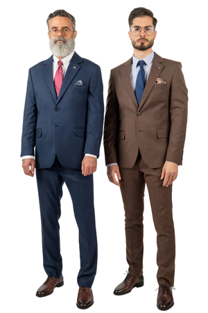 Costum Bărbați Bleumarin cu Carouri Negre din Lână