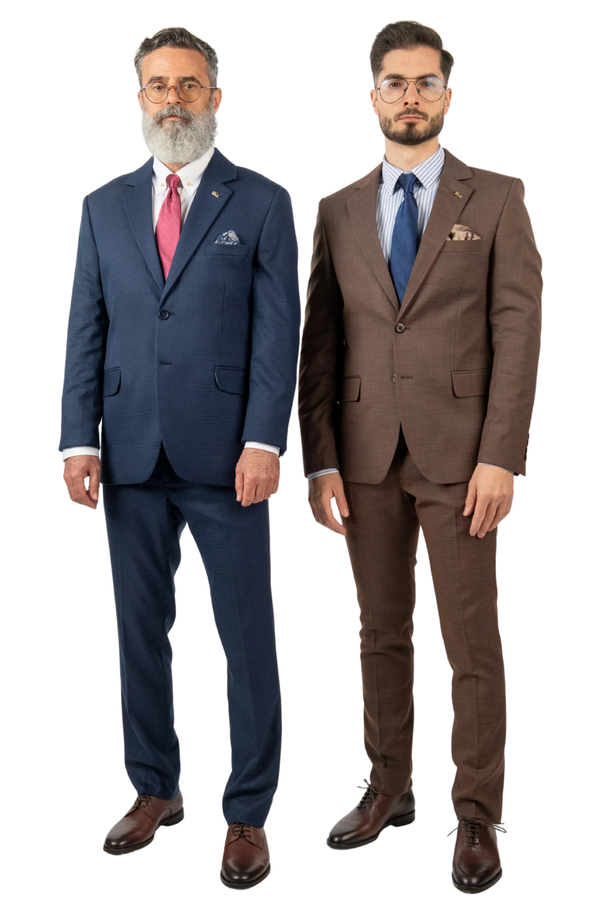 Costum Bărbați Bleumarin cu Carouri Negre din Lână