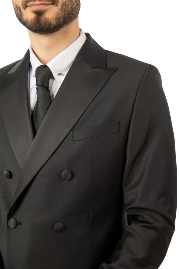 Costum Bărbați Negru de Ceremonie la Două Rânduri de Nasturi