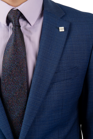 Costum Bărbați Albastru Texturat din Lână Premium