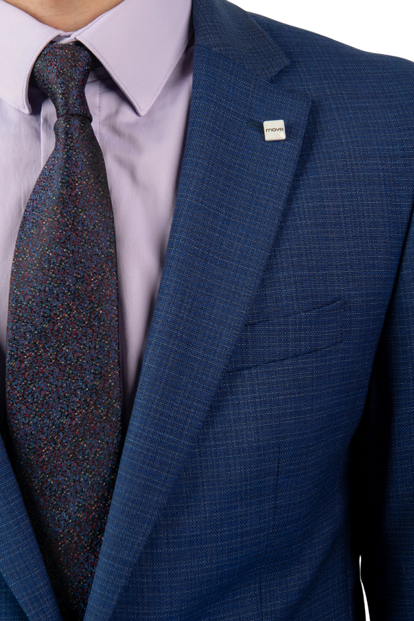 Costum Bărbați Albastru Texturat din Lână Premium