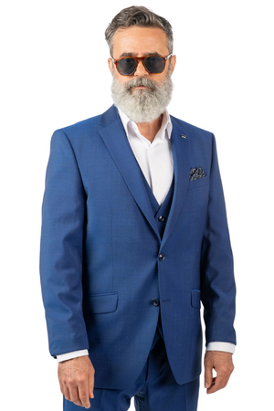 Costum Bărbați Albastru din Lână 100% în Trei Piese