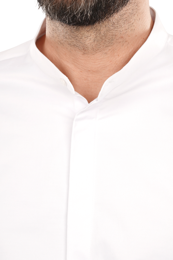 Cămașă Bărbați Albă cu Guler Tunică – 97% Bumbac