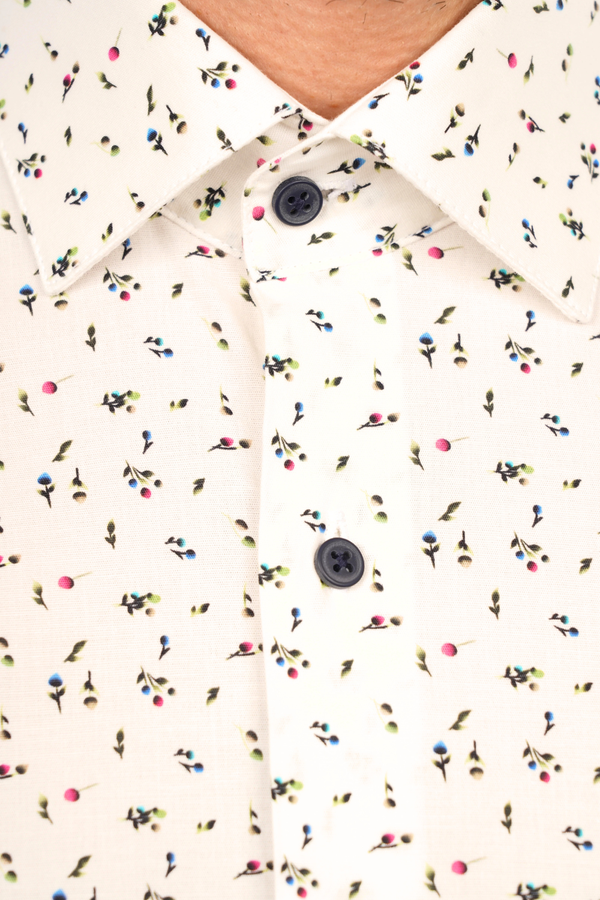 Cămașă Bărbați Albă cu Imprimeu Frunze – 95% Bumbac