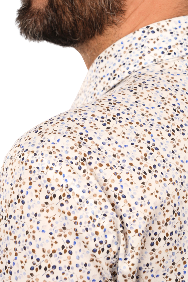 Cămașă Bărbați Albă cu Imprimeu Frunze – 95% Bumbac