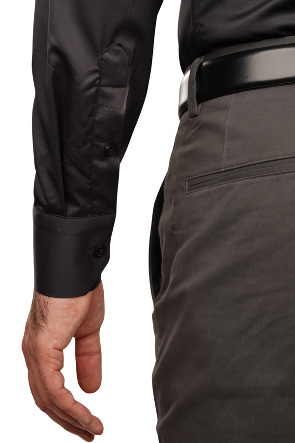 Cămașă Bărbați Neagră Uni – 100% Bumbac Elastic Superfin