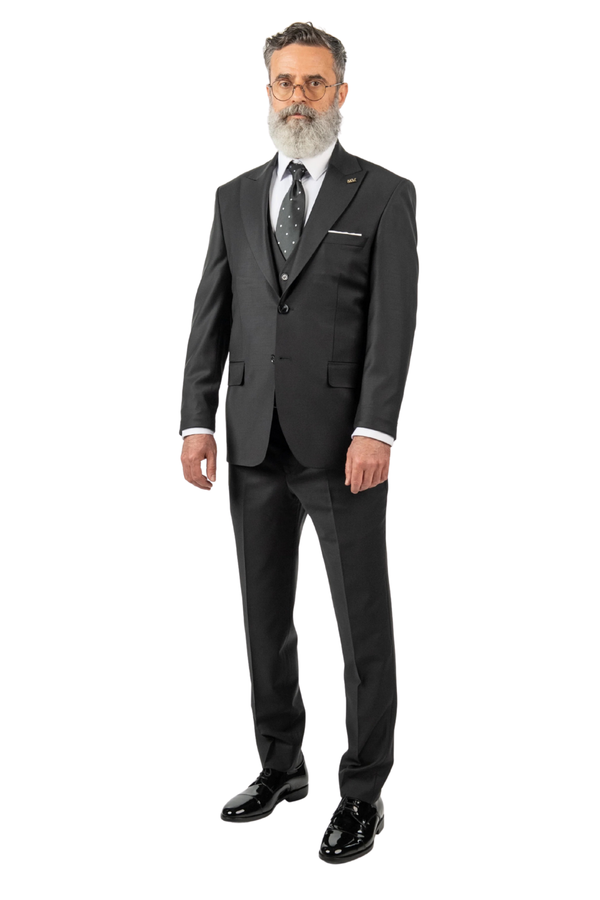 Costum Bărbați Negru din Lână în Trei Piese