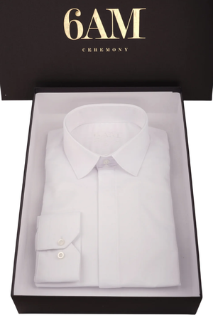 Cămașă Bărbați Albă din Bumbac cu Nasturi Acoperiți