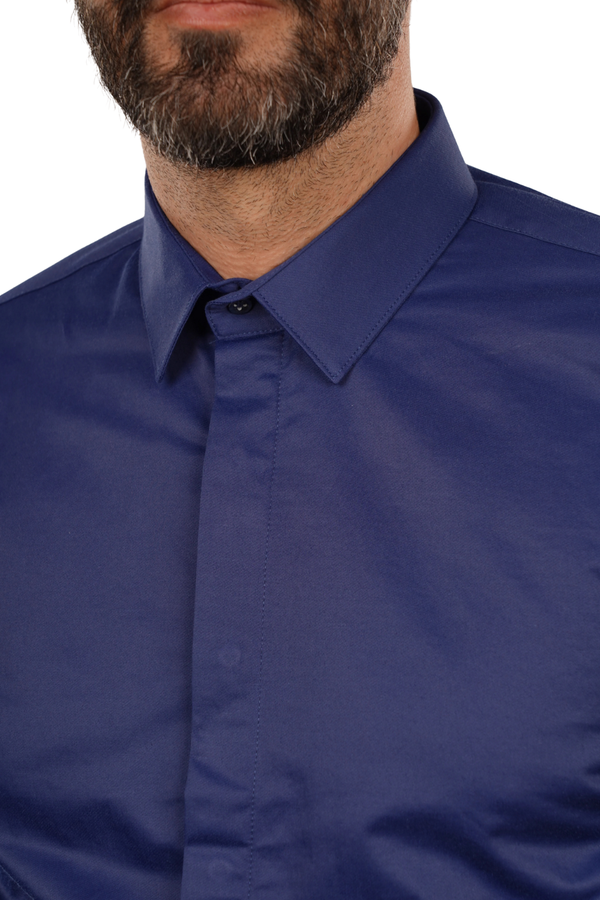 Cămașă Bărbați Albastru Uni – 97% Bumbac