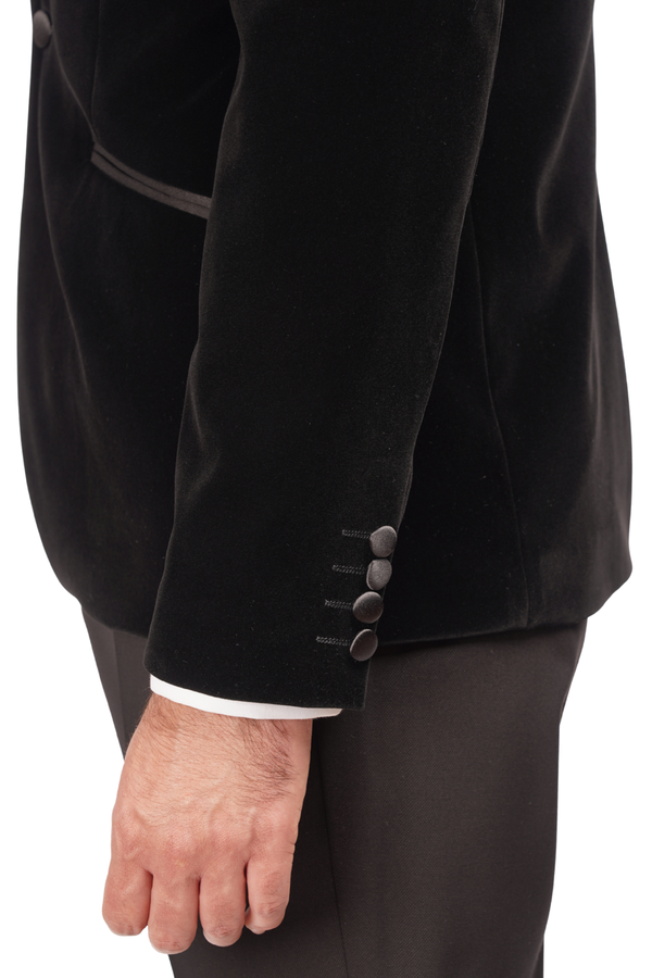 Smoking cu Sacou din Catifea Neagră și Pantaloni Negri 6AM309