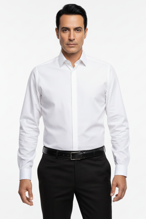 Cămașă Bărbați Albă Easy Iron – Bumbac Superfin cu Manșetă pentru Butoni